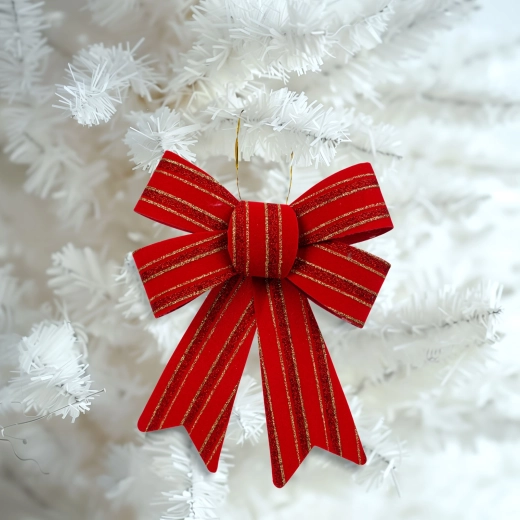 Fiocco decorativo rosso glitterato 18 × 25 cm