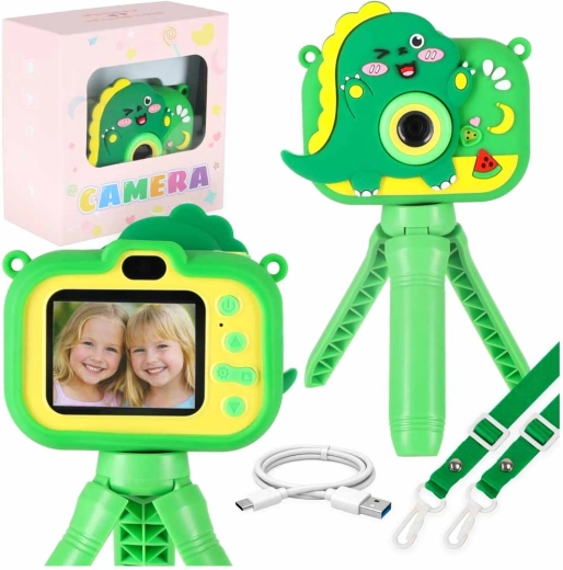 Macchina fotografica digitale per bambini a forma di dinosauro con treppiede e scheda da 8 GB