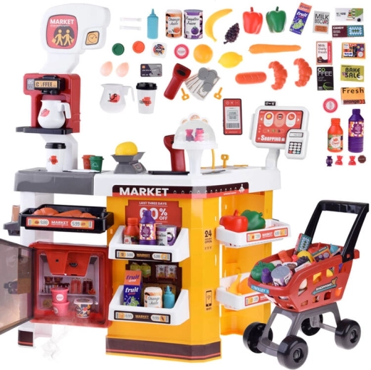 Grande supermercato giocattolo per bambini con carrello e accessori