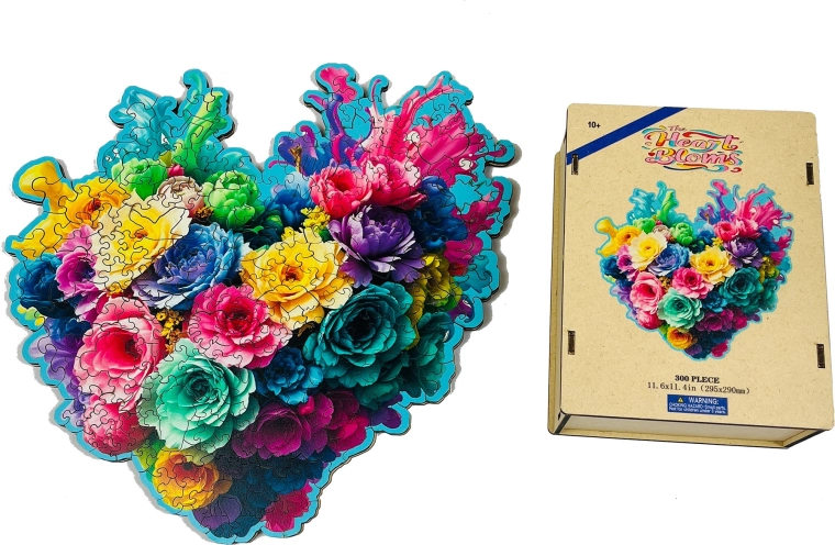 Puzzle in legno cuore floreale