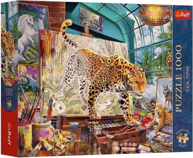 Puzzle Tea Time Premium Plus 1000 pezzi – leopardi in atelier di pittura