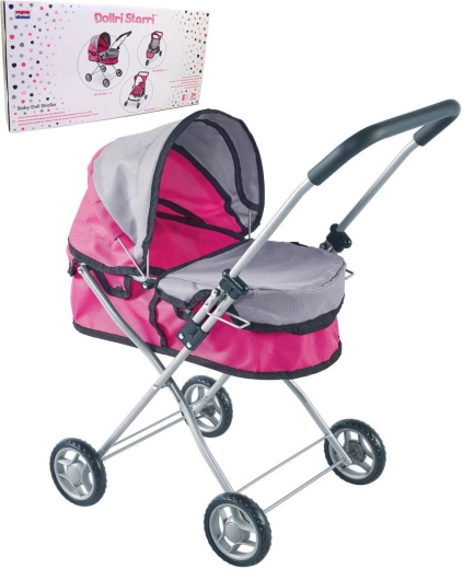 Carrozzina profonda per bambola rosa-grigia (fino a 43 cm)