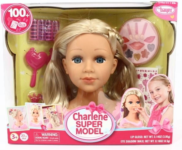 Bayer Charlene Super Model – testa per acconciature bionda con accessori