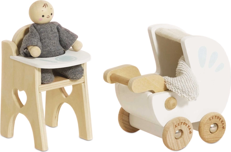 Le Toy Van cameretta in legno per casa delle bambole con bebè