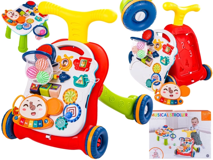 Girello educativo multifunzione con pannello musicale e tavolino rosso - 1 pezzo
