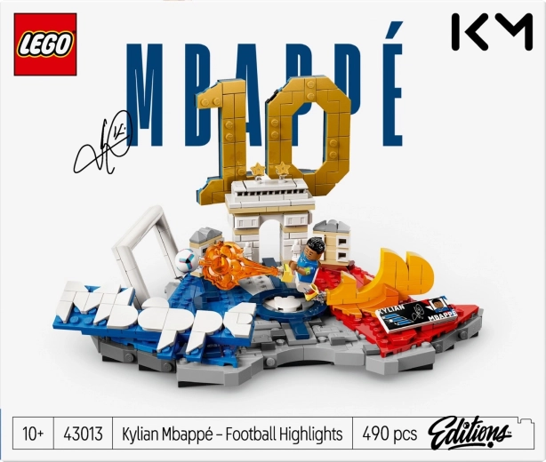 Minifigure di Kylian Mbappé in posa d’azione