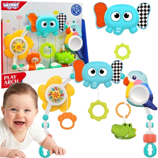 Arco sensoriale Woopie baby con giochi per lettino e passeggino elefante e pappagallo