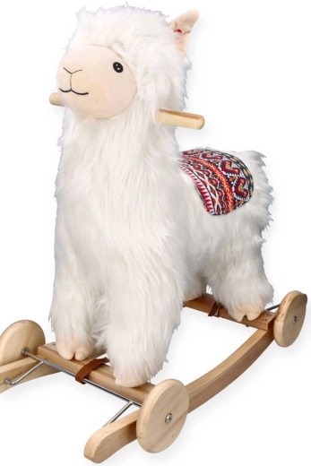 Alpaca sui pattini a dondolo con ruote