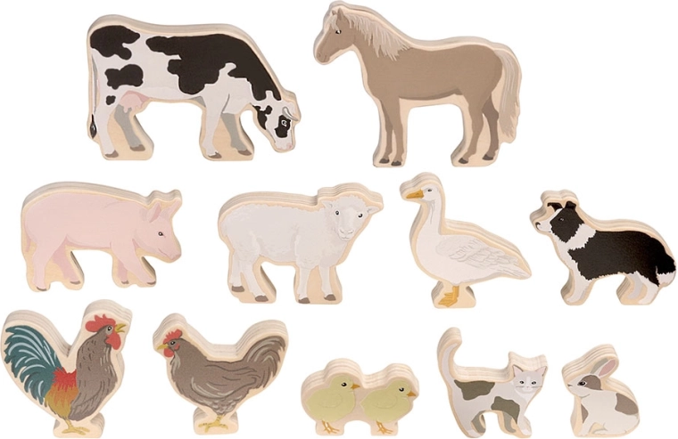 Animali da fattoria in legno Micki – set da 11 personaggi