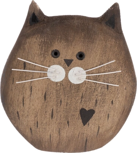 Gatto in legno di paulownia, decorazione beige