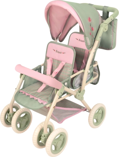 DeCuevas passeggino pieghevole per bambole gemelline con borsa Botanic 2026 – 72 cm