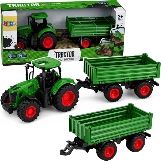 Trattore agricolo verde con rimorchio 1:24 con ruote in gomma