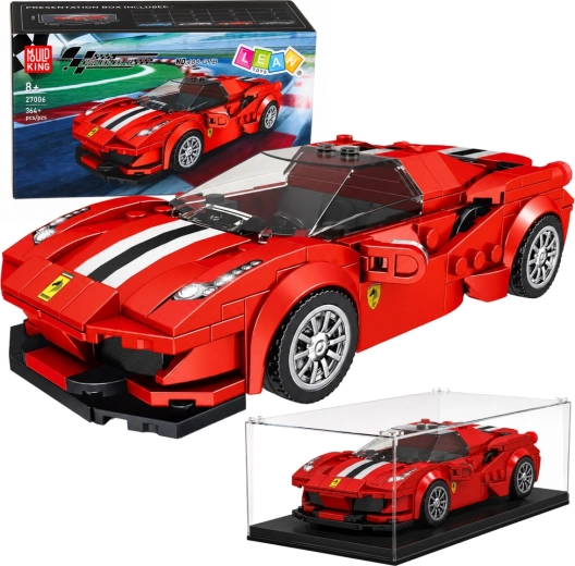 Kit di costruzione auto sportiva da corsa rossa con vetrina (364 pezzi)