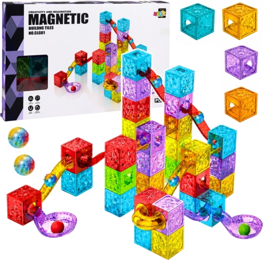 Blocchi da costruzione magnetici con pista per biglie, colorati 60 pezzi