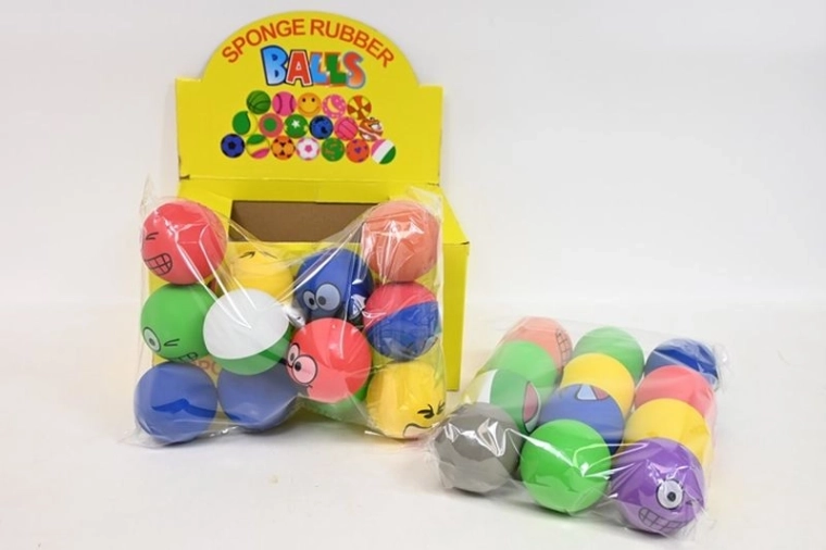 Pallina rimbalzante in gomma con faccina sorridente 6 cm (24 pz)