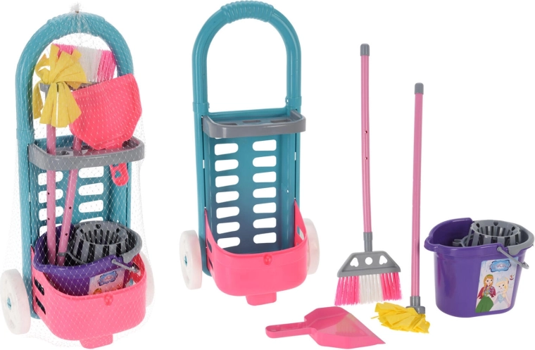 Set di pulizia per bambini con carrellino, 6 pezzi in plastica