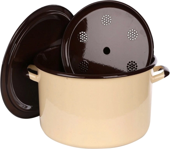 Pentola smaltata per conserve Silesia Rybnik 13,6 l con coperchio e inserto per pastorizzazione