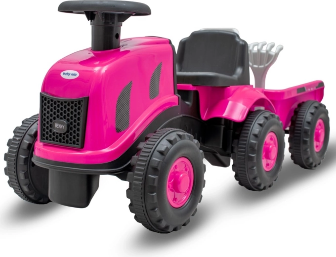 Trattore cavalcabile per bambini con rimorchio e attrezzi Baby Mix Benny rosa