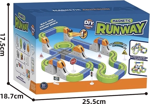 Pista automobilistica magnetica colorata con trenino, 123 pezzi