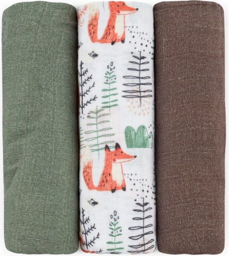 Pannolini in mussola di bambù Petite&Mars Moussy Forest Fox, 3 pz, 68 × 68 cm