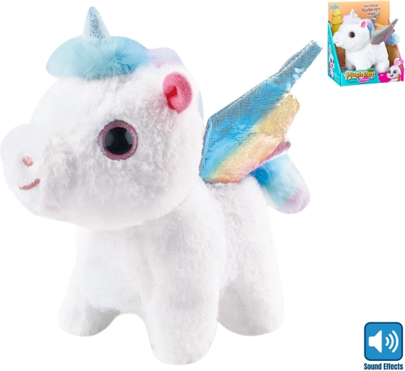 Unicorno di peluche sonoro che cammina 21 cm