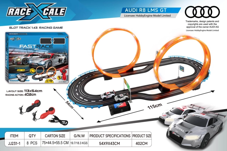 Pista automobilistica da corsa radiocomandata Audi R8 1:43, 115 × 54 cm