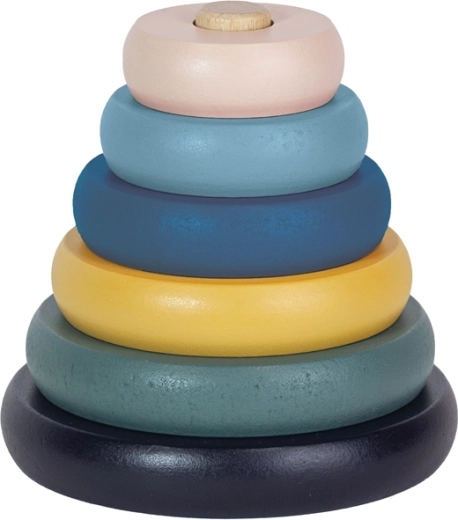 Petite&Mars piramide in legno impilabile Orbit della collezione Wood of Mars cosmic blue