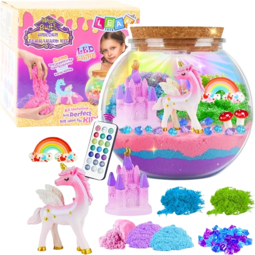 Terrario creativo fai-da-te con unicorno e lampada LED con telecomando