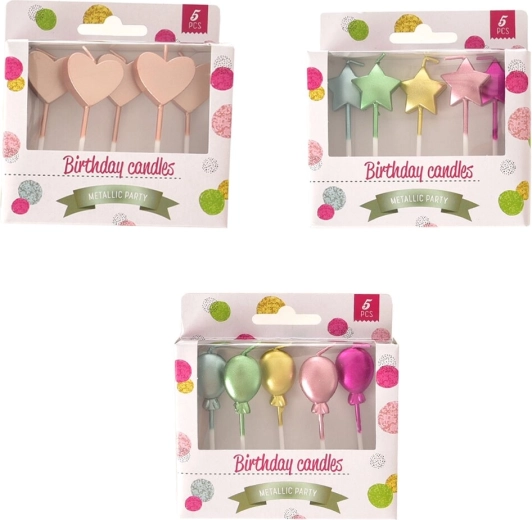 Candele per torta 6 cm, 5 pz (mix di 3 design)