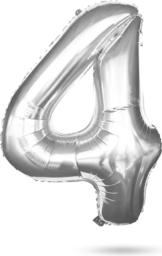 Palloncino foil per compleanno a forma di numero 4, argento, 40 pollici