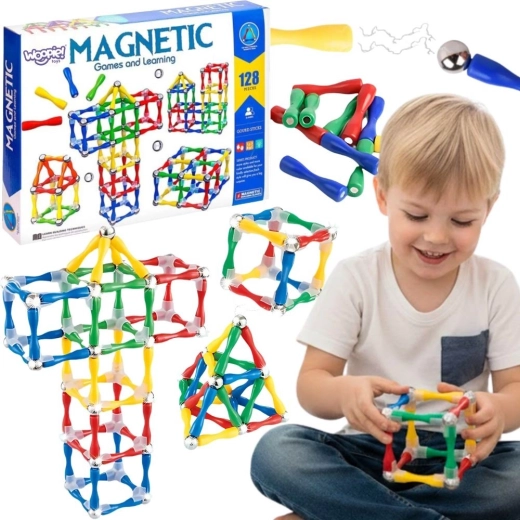 Set di costruzioni magnetiche 3D XXL Woopie da 128 pezzi