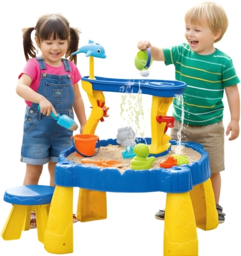 Tavolino per bambini Woopie per sabbia e acqua con sedia 2 in 1 con delfino