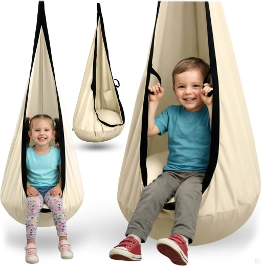Altalena sospesa a bozzolo per bambini Neo-Sport beige con cuscino