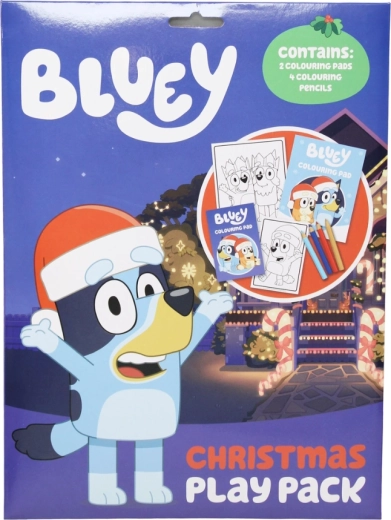 Set natalizio di disegni da colorare con matite colorate Bluey