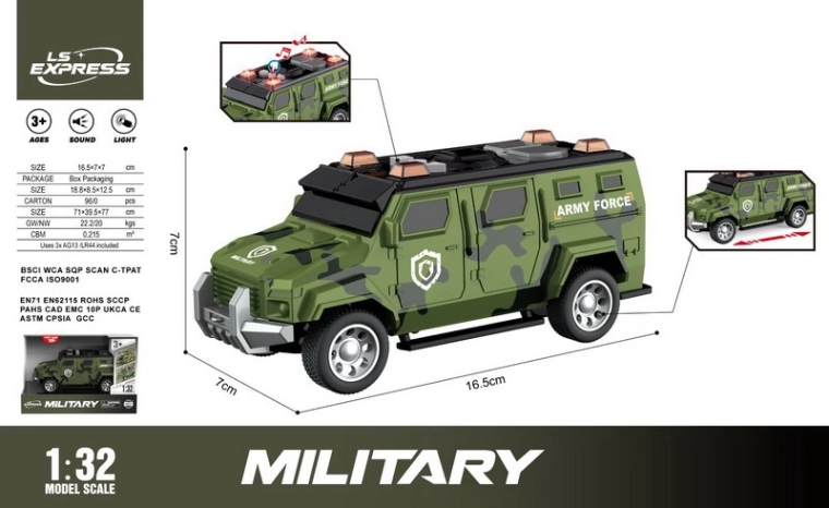 Veicolo militare con effetti luminosi e sonori 16,5 cm