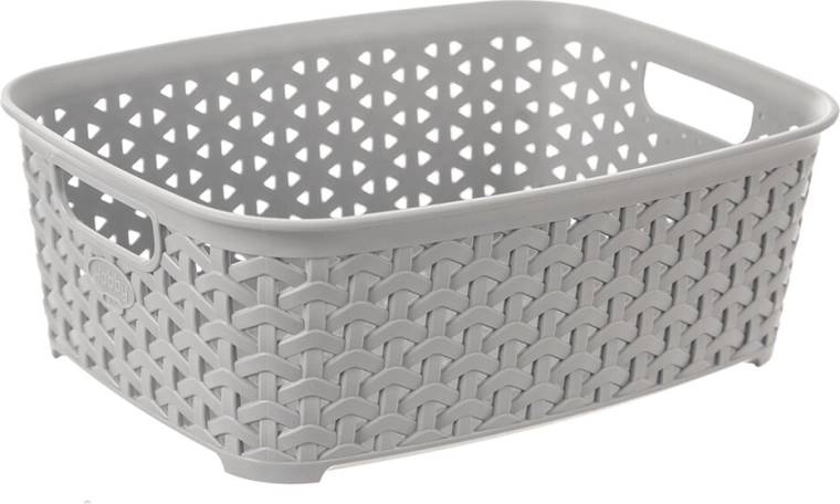 Cestino portaoggetti in plastica effetto rattan Hobby grigio 26 × 19 × 9 cm