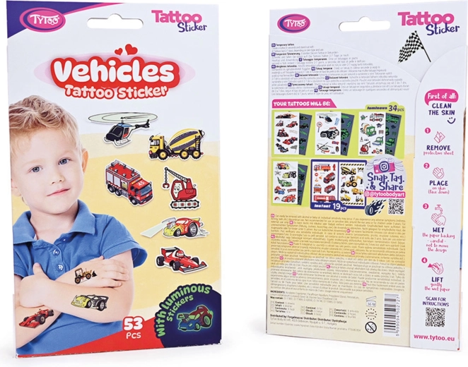 Set di tatuaggi temporanei adesivi a tema automobili