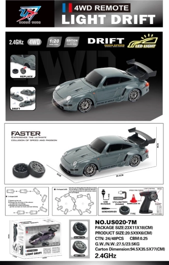 Auto drift R/C 1:20 con luci, verde