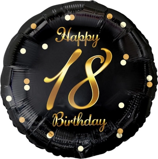 Palloncino in foil Happy 18th Birthday, nero con stampa dorata