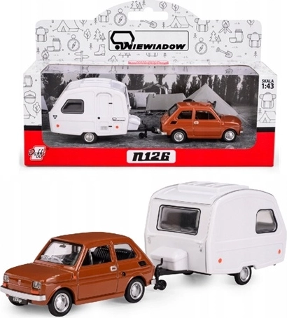 Fiat 126p con caravan Niewiadów N-126 marrone, modello 1:43