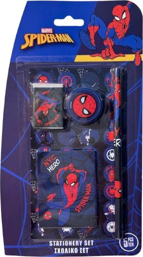 Set di cancelleria scolastica Spider-Man blu scuro composto da cinque pezzi