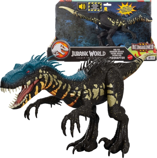 Mattel Jurassic World Reimagined action figure interattiva dinosauro Indoraptor 35 cm
