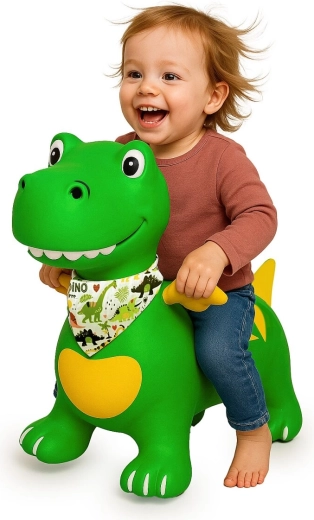 Dinosauro cavalcabile con ali HoppyDoo verde con pompetta