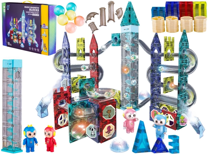 Costruzioni magnetiche luminose con pista per biglie – 167 pezzi