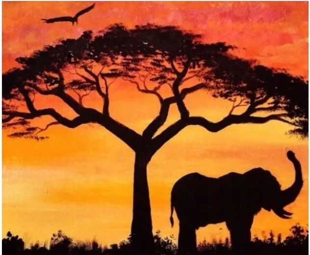 Norimpex Dipingi con i numeri Elefante all'ombra degli alberi 40 × 50 cm