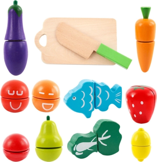 Tagliere e coltello in legno per giocare a fare lo chef