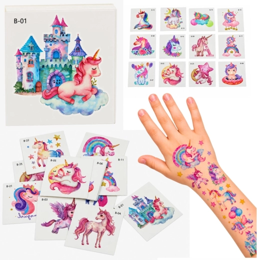 Tatuaggi temporanei per bambini con unicorni, 25 pezzi