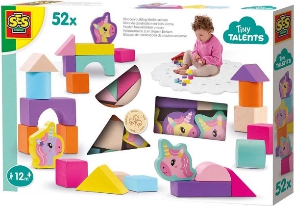 Blocchi di legno SES Unicorno 52 pz