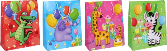 Borsa regalo per bambini M 26 × 32 × 11 cm con animaletti
