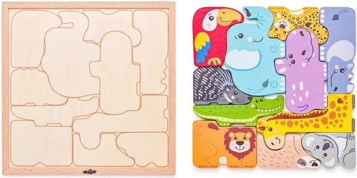 Animaletti colorati nella cornice in legno